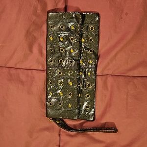 Deep Inky Indigo Blue Avon Faux Leather Wristlet Clutch w Burnished Bronze Studs